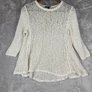 TOPSHOP Cream Open Knit Crochet Long Sleeve Tunic Sweater Women's Size M